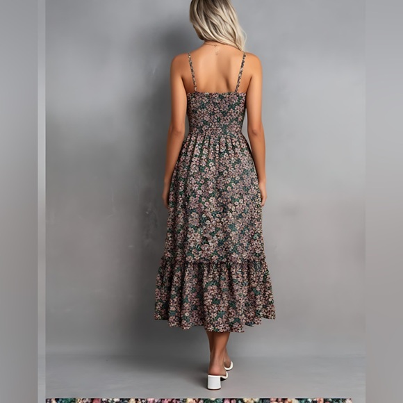 Boho Ditsy Floral Print Split Thigh Cami Dress - Picture 3 of 7